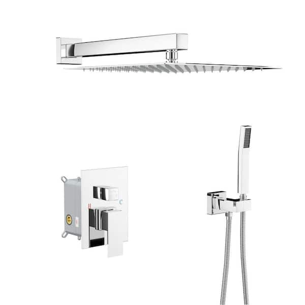 12 in. 2-spray Wall Mount Rain Shower Dual Fixed and Handheld Shower Head 1.8 GPM in Chrome