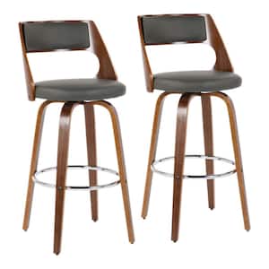 Cecina 40.25 in. Bar Stool in Grey Faux Leather and Walnut Wood (Set of 2)