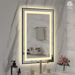 20 in.W x 28 in. H Large Rectangular Framed Anti-Fog LED Light Wall Mounted Bathroom Vanity Mirror in Matte Black