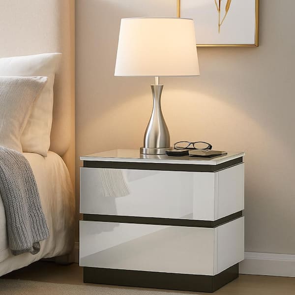 Nav White and Metallic Gray 2 Drawer 22.87 in. W Nightstand