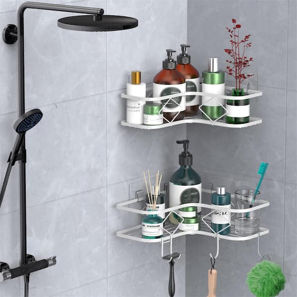 Cubilan Wall Mount Shower Caddy Bathroom Shelf with 8 Hooks in  Silver(2-Pack) HD-NLB - The Home Depot