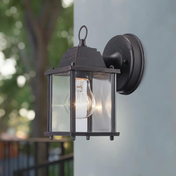 Bel Air Lighting Patrician 1-Light Rust Outdoor Wall Light Fixture with Clear Glass