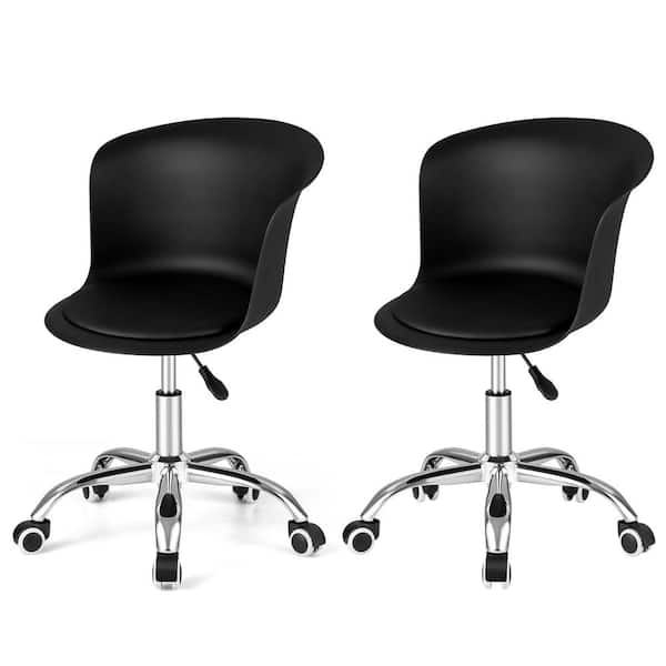 Costway Set of 2 Adjustable Armless Swivel Ergonomic Standard Office Chair Desk Chair in Black with PU Leather Seat
