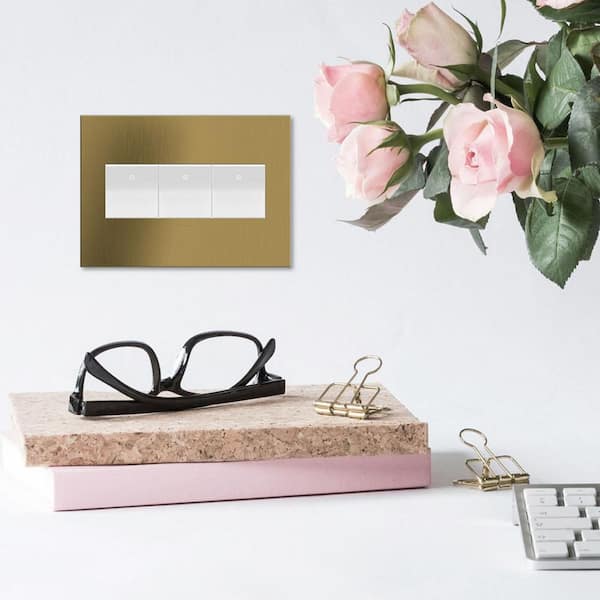 adorne 3 Gang Decorator/Rocker Wall Plate, Brushed Satin Brass (1-Pack)