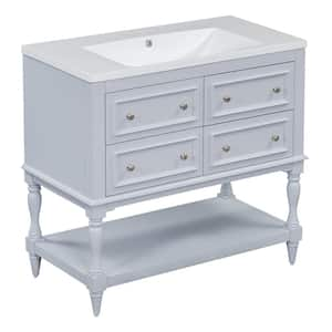 36 in. Freestanding Bath Vanity Cabinet Set in Light Blue with White Resin Sink Top, 4 Drawers and Bottom Shelves