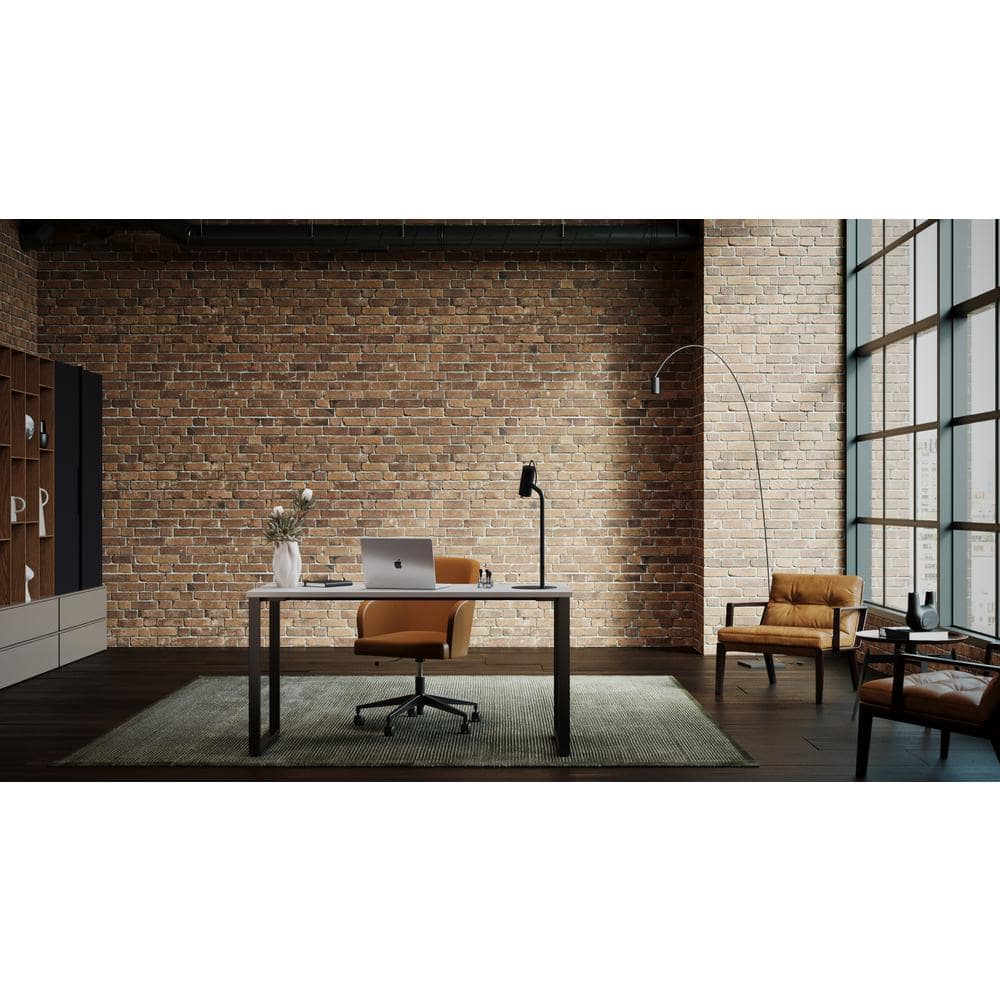 Gray Elm and Black Metal Desk with Drawer, 60"