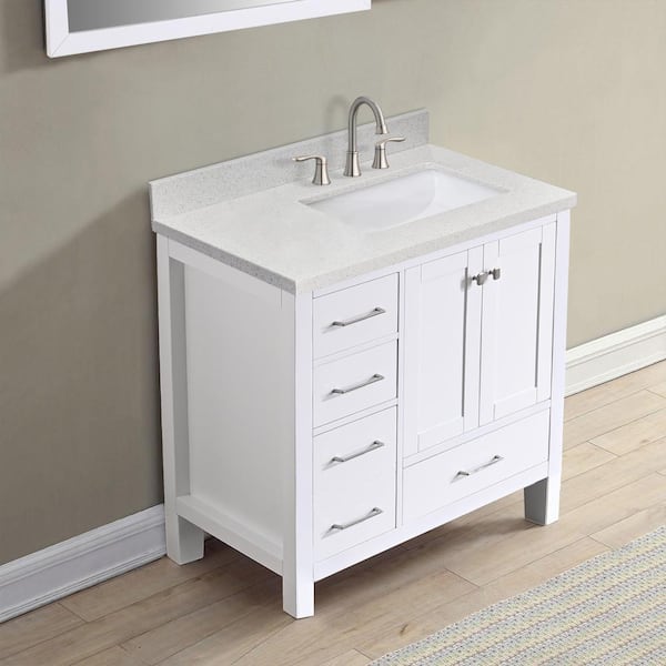 YASINU 36 in. W x 22 in. D Quartz Stone in White Rectangular