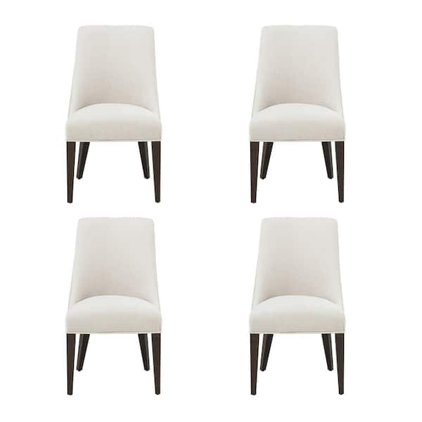 Beever Modern Cream Chenille Fabric Upholstered Dining Side Chair with Rubberwood Legs (Set of 4)
