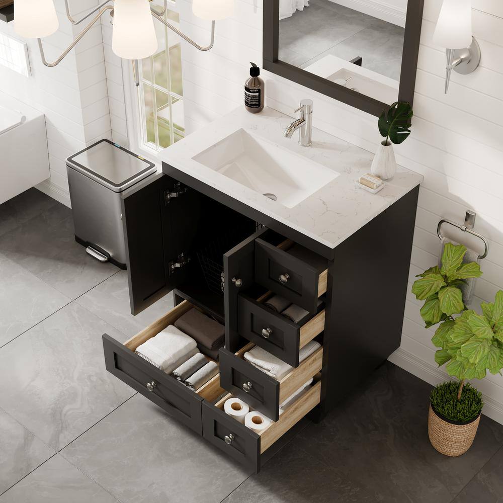 Espresso 28" Bathroom Vanity with White Quartz Top and Undermount Sink