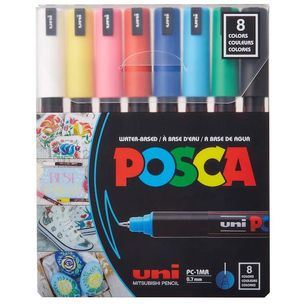 POSCA 8-Color Paint Pen Set, PC-1M, Extra-Fine Tapered Tip