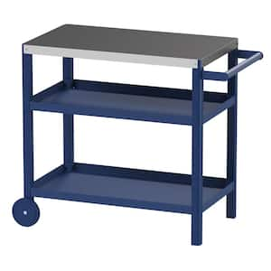 Outdoor Stainless Steel 3-Shelf Grill Cart Table for Pizza Oven, Patio Grilling Backyard BBQ, BlackishGreen, Navy Blue