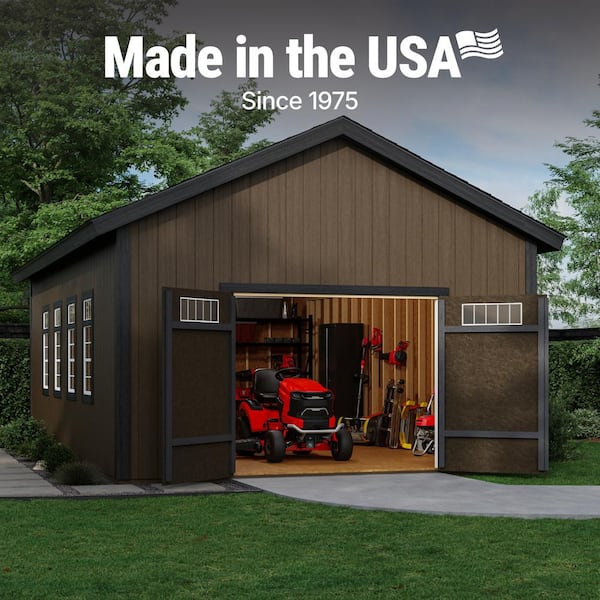 Professionally Assembled Camden 16 ft. W x 20 ft. D Wood Garden Shed Storage-Autumn Brown Shingles (320 sq. ft.)