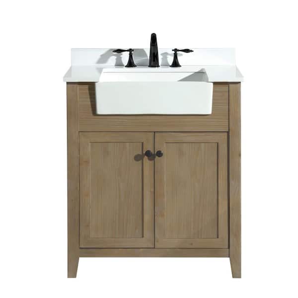 Ari Kitchen and Bath Sally 30 in W x 20.5 in D x 34.5 H Single Bath Vanity in Weathered Fir with White Engineered Stone Top with White basin