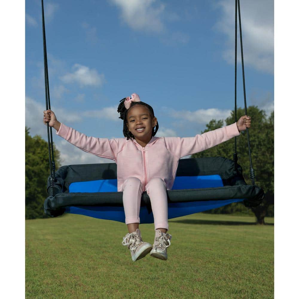 Blue and Black Heavy-Duty Rectangular Platform Swing with Steel Frame