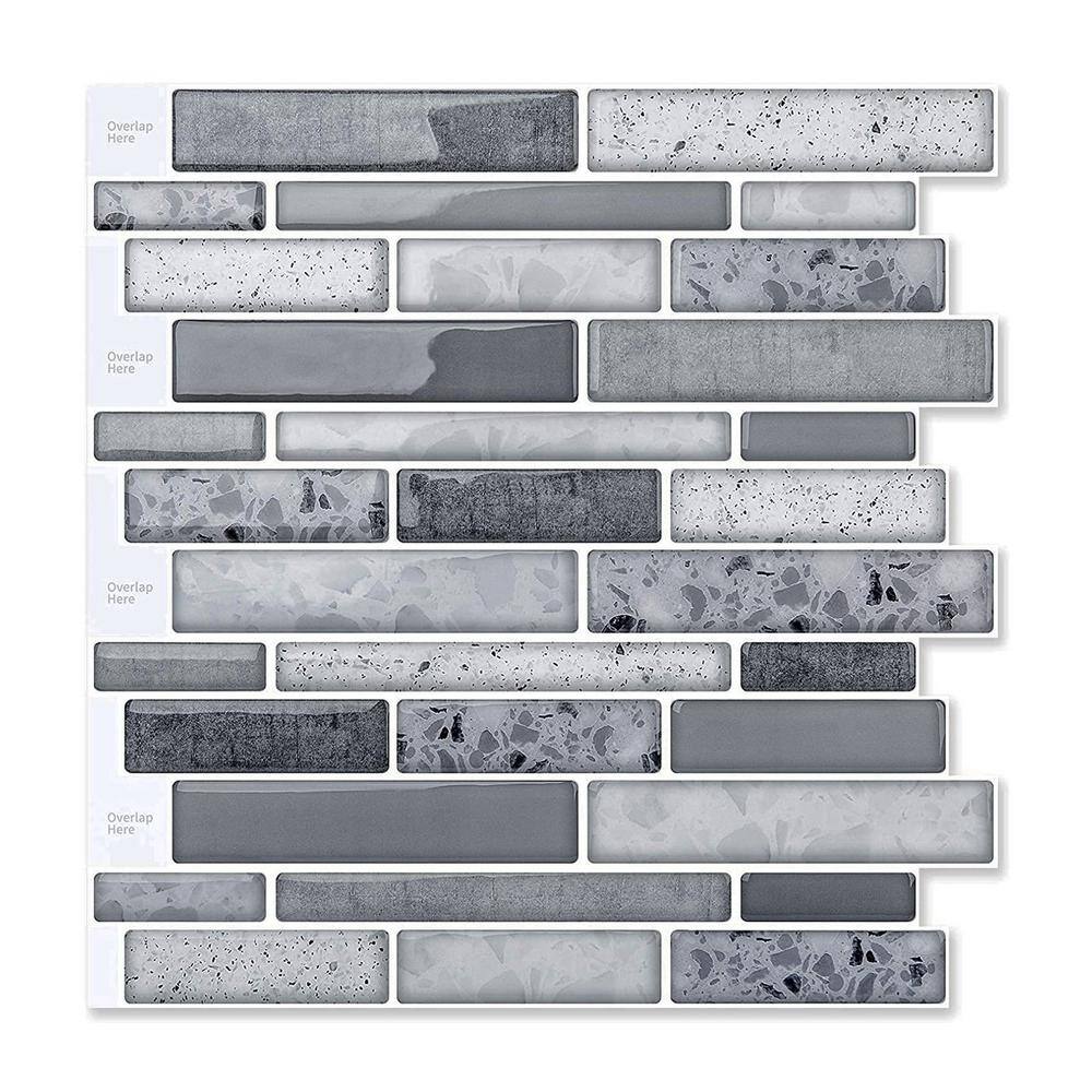 Yipscazo 12 in. x 12 in. Dark Grey Vinyl Peel and Stick Backsplash