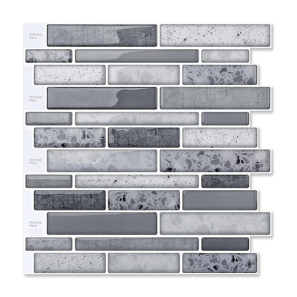Yipscazo 12 in. x 12 in. Dark Grey Vinyl Peel and Stick Backsplash Tiles for Kitchen ( 10-Pack/10 sq. ft. )