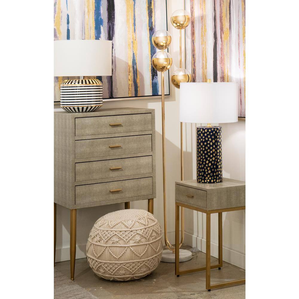 Gold Finish Faux Leather & Metal Side Table with Storage