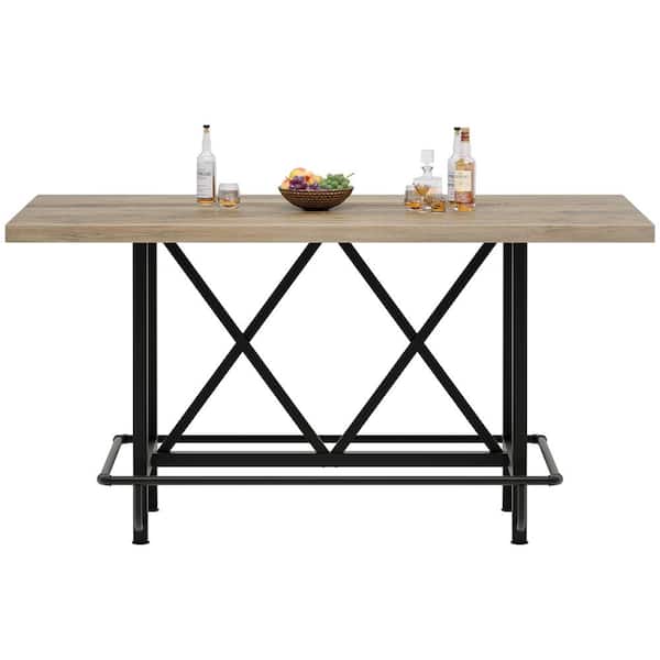 BYBLIGHT Kearsten Rustic Gray 35.43 in. Counter Height Bar Table, Narrow Long Bar Table Pub Table with Footrest for 4-6-People