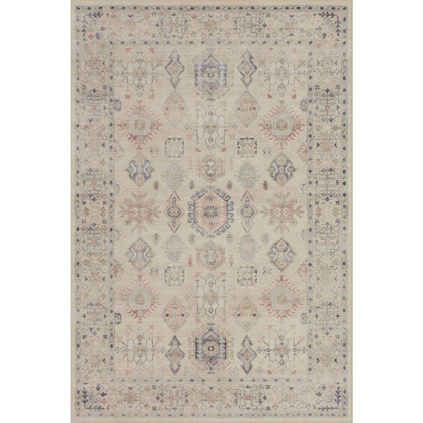 LOLOI II Hathaway Beige/Multi 2 ft. x 5 ft. Traditional Distressed Printed Area Rug