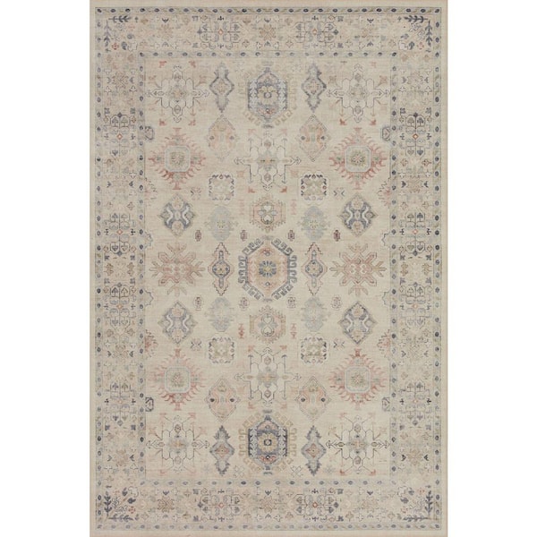 LOLOI II Hathaway Beige/Multi 3 ft. 6 in. x 5 ft. 6 in. Traditional Distressed Printed Area Rug