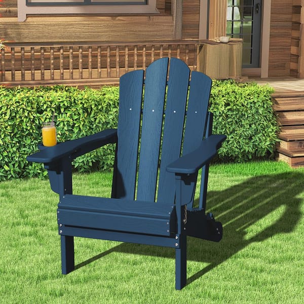 JEAREY 1-Piece HDPE Folding Adjustable Adirondack Chair in Blue