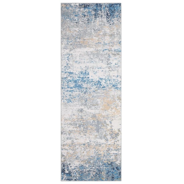 2 ft. x 6 ft. Gray Blue Modern Abstract Pattern Washable Non-Slip Low-Pile Foldable Bedroom DiningRoom Bathroom AreaRug