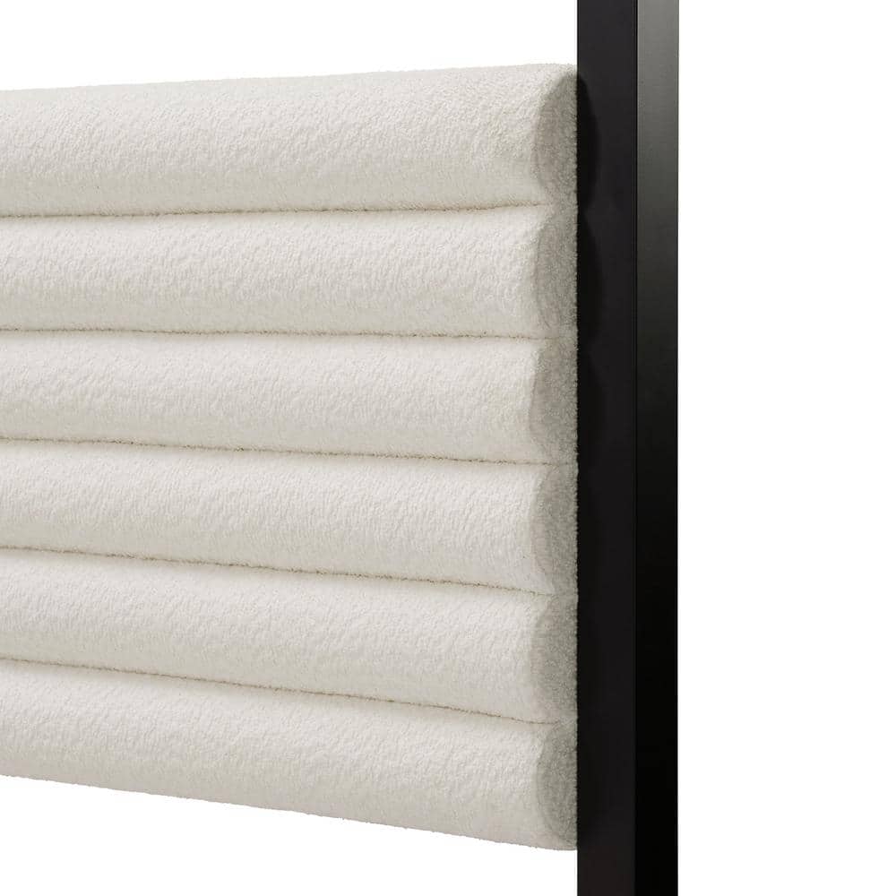 White Queen Canopy Bed with Upholstered Headboard and Wood Frame
