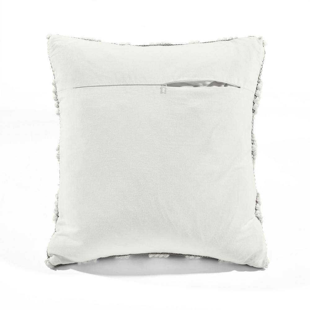 Gray and White Embroidered Cotton-Polyester Square Pillow Cover