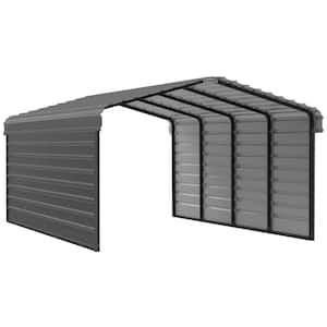 12 ft. W x 20 ft. D x 7 ft. H Charcoal Galvanized Steel Carport with 2-sided Enclosure