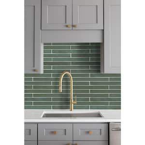 Take Home Tile Sample - Flamenco Racing Green Brick 2 in. x 9 in. Glossy Porcelain Floor and Wall Tile