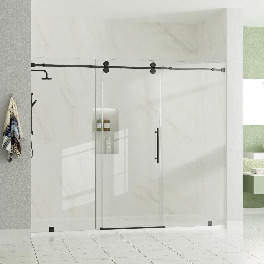 VestaXL 76 in.-80 in. W x 76 in. H Sliding Frameless Shower Door in Matte Black with Clear Glass price history on PriceWatchPro