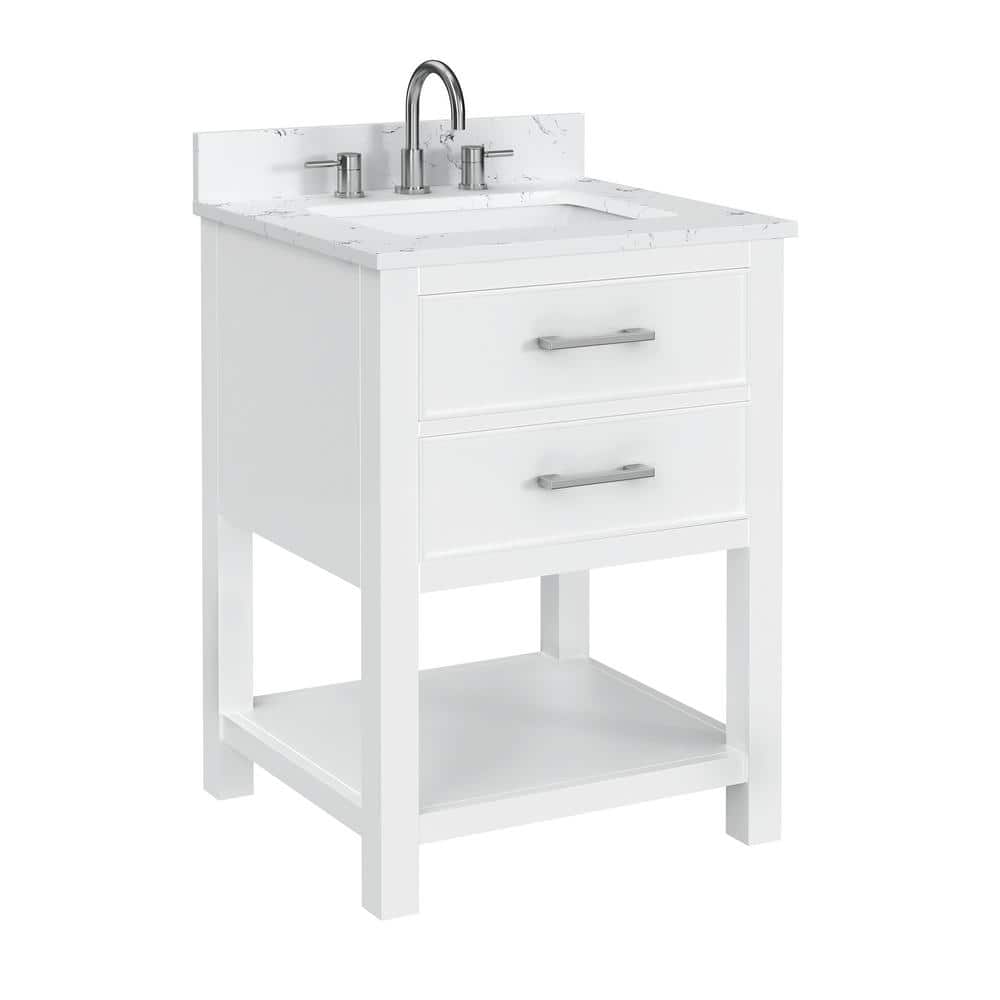 Brooks 25'' White Single Bathroom Vanity with Engineered Marble Top