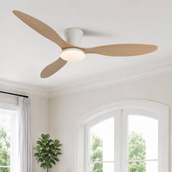52 in. LED White Indoor Modern Standard Flush Mount Ceiling Fan with Light, with Remote Quiet DC Motor, 3-Color Dimmable