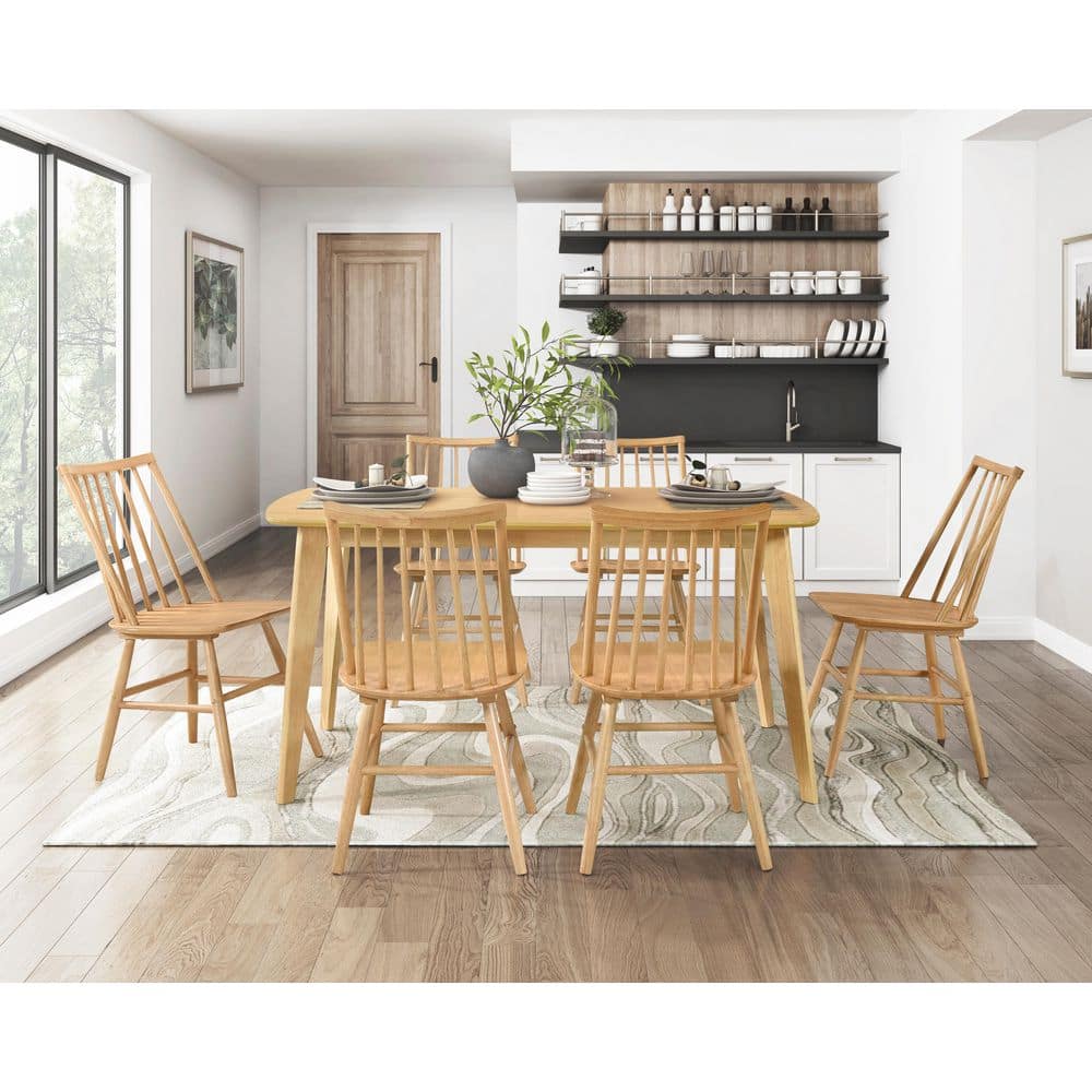 Orlantha Modern Natural Oak Wood Rectangle 4 Legs Dining Table, Seats 6