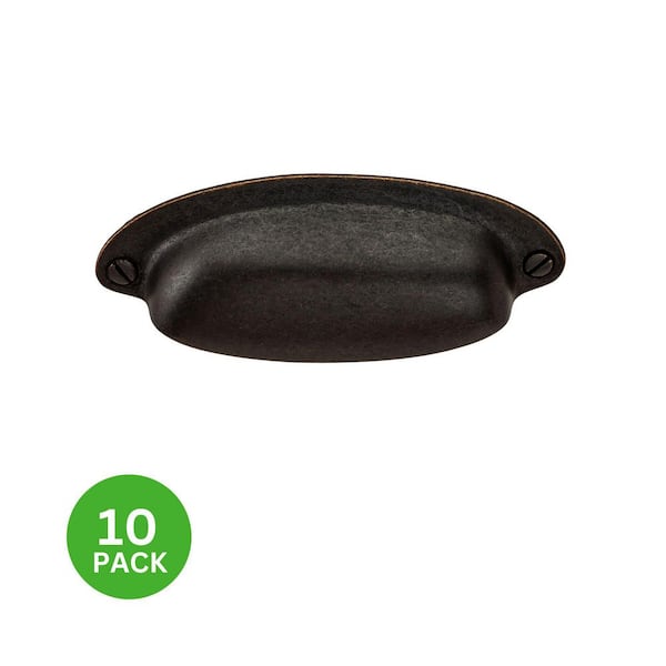 10-Pack Rustic 3-1/2 in. (89 mm) Center-to-Center Antique Brass Cup Drawer Pull