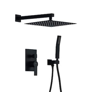1-Spray Patterns with 2.5 GPM 12 in. Wall Mount Dual Shower Heads with Pressure Balance Valve in Matte Black
