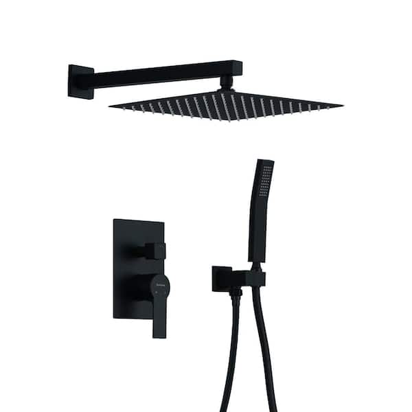 Boyel Living 1-Spray Patterns with 2.5 GPM 12 in. Wall Mount Dual Shower Heads with Pressure Balance Valve in Matte Black