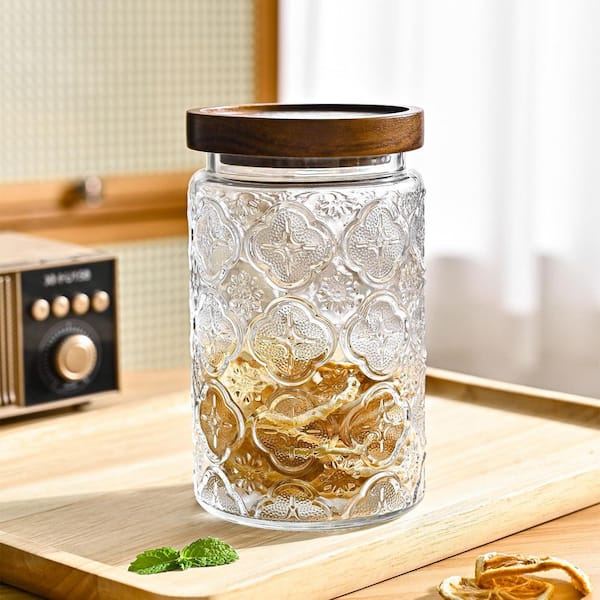 Wudkey 1-Piece Clear Glass 32 oz. Vintage Cookie Jars with Lid