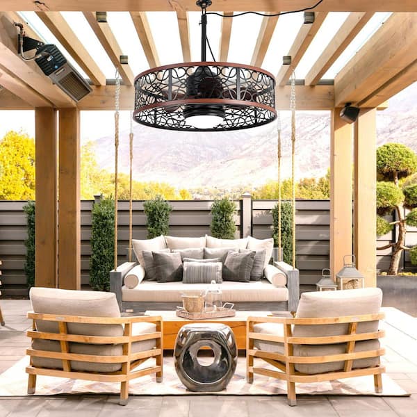 Example: 24 in. Brown Outdoor Ceiling Fan with LED Lights and Remote, 6 Speed Waterproof Fandelier