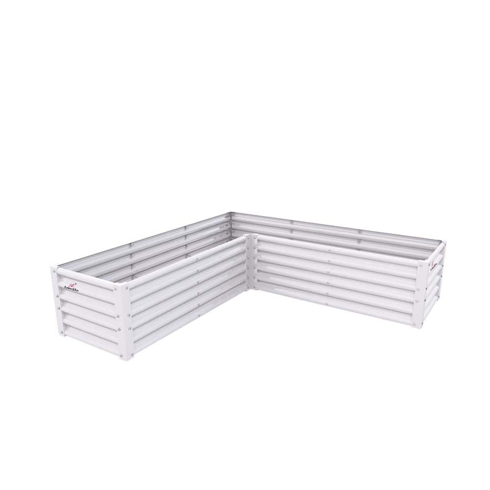 Large 74 in. White Metal Outdoor L-Shaped Galvanized Raised Garden Beds for