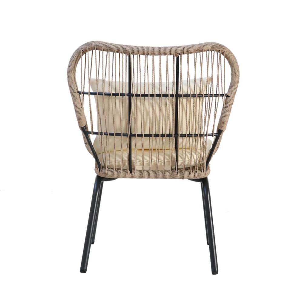 Breezy Modern Steel Frame Lounge Chair with Beige Cushions, Set of 2