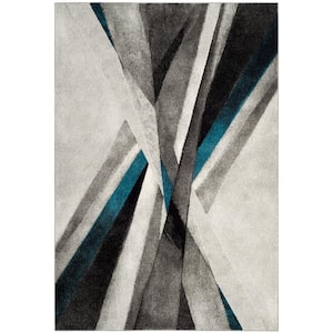 Hollywood Gray/Teal 5 ft. x 8 ft. Abstract Striped Area Rug