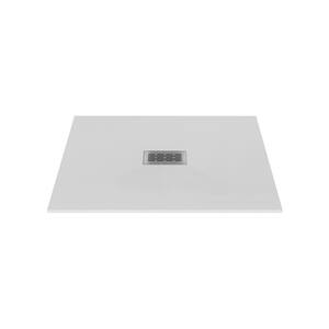 48 in. L x 34 in. W x 1.125 in. H Alcove Composite Shower Pan Base with Center Drain in White Sand