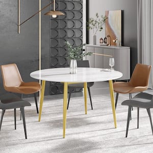 53.15 in. Modern Round White Sintered Stone Top Gold Carbon Steel 4 Legs Dining Table (Seats 6)