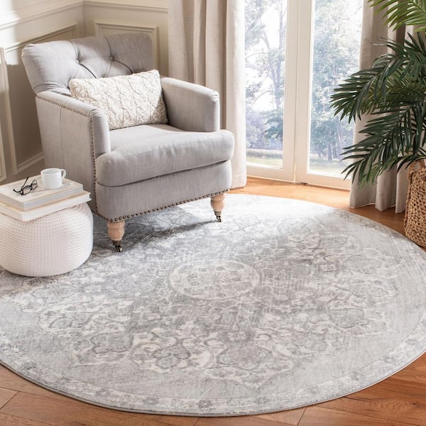 Brentwood Gray/Ivory 5 ft. x 5 ft. Round Geometric Area Rug