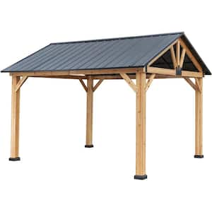 11 ft. x 13 ft. Hardtop Outdoor Cedar Gazebo Patio Wood Pergola with Galvanized Steel Roof