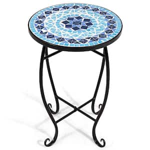 Indoor Outdoor Blue Steel Plant Stand Accent Table