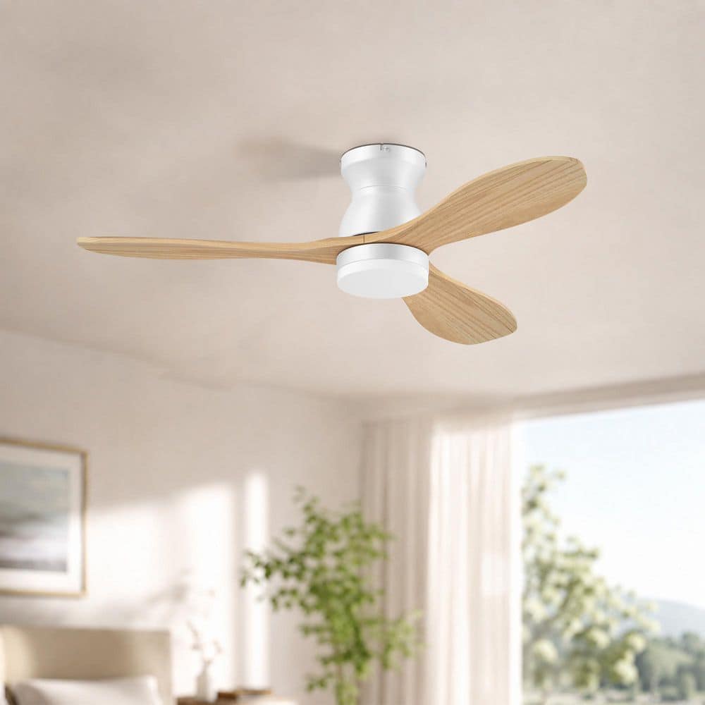 42 in. Modern Wood Flush Mount Ceiling Fan,Solid Wood Blades,Dimmable,Voice via Alexa/APP/Remote,Natural Wood price history on PriceWatchPro