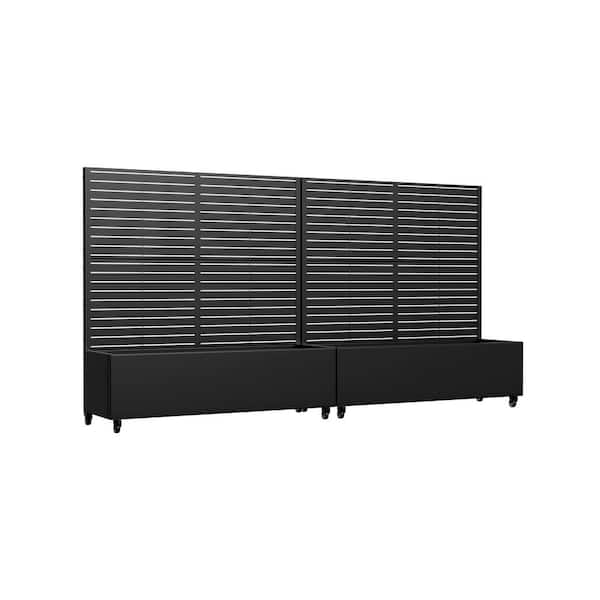 Set of 2-49 in. x 16 in. x 47 in. Black Metal Iron Planter Box with Attached Trellis for Climbing Vegetation