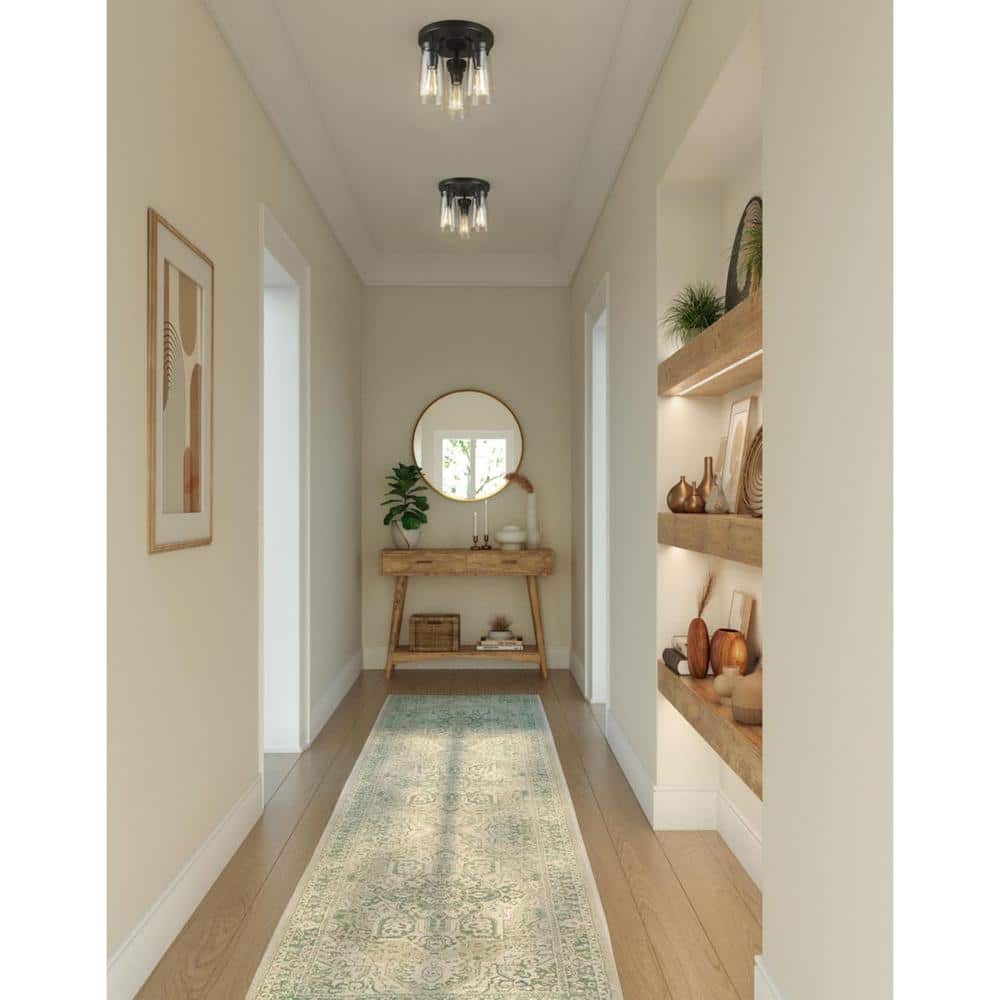 Matte Black 3-Light Flush Mount Ceiling Light with Clear Glass Shades